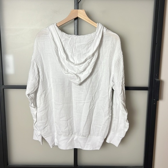 STATESIDE Crinkled Gauze Hoodie In White Size Medium - Picture 2 of 5